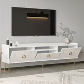 T0015 Lidya Kapaklı, Açık Raflı Tv Sehpası Beyaz/Mormo Beyaz Mermer - 2