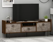 T0015 Lidya Kapaklı, Açık Raflı Tv Sehpası Gordion Mermer/Ceviz - 1