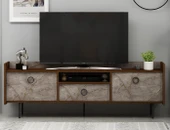 T0015 Lidya Kapaklı, Açık Raflı Tv Sehpası Gordion Mermer/Ceviz - 2
