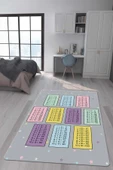 Kaymaz Taban Makinada Yıkanabilir Dijital Baskı Çarpım Tablosu Desenli Çocuk Odası Halısı Dot Taban Halı RENKLİ 100 X 200 - 1