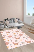 Kaymaz Taban Makinada Yıkanabilir Dijital Baskı Ay Desenli Çocuk Odası Halısı Dot Taban Halı RB07 RENKLİ 120 X 180 - 1