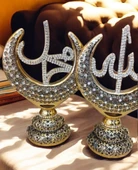 kırılmaz polyester,Allah ve Muhammed(s.a.v) sarı renk(2 li )yazılı biblo thumbnail 2