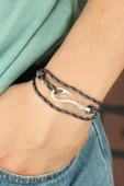 MuI MuI Çizgi Desenli Metal Kancalı Erkek Bileklik - 1