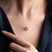 Vaoov 925 Ayar Gümüş Mor Taşlı Lotus Çiçeği Kolye thumbnail 1