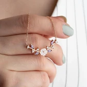 Vaoov 925 Ayar Gümüş Lila Taşlı Bahar Dalı Kolye thumbnail 2