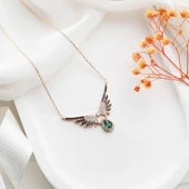 Vaoov 925 Ayar Gümüş Yeşil Damla Taşlı Melek Kanadı Kolye thumbnail 1