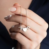 Vaoov 925 Ayar Gümüş İki Harf ve Kalp Kolye thumbnail 2