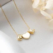 Vaoov 925 Ayar Gümüş Kalp ve İki Harfli Hediye Kolye thumbnail 3