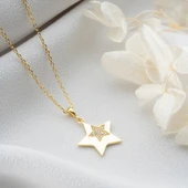 Vaoov 925 Ayar Gümüş Taşlı Yıldız Hediye Kolye thumbnail 4