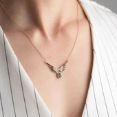 Vaoov 925 Ayar Gümüş Yeşil Damla Taşlı Melek Kanadı Kolye thumbnail 3