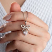 Vaoov 925 Ayar Gümüş Pembe Kalp Taşlı Kurdele Kolye thumbnail 3