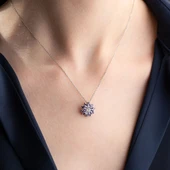 Vaoov 925 Ayar Gümüş Mor Taşlı Lotus Çiçeği Kolye thumbnail 4