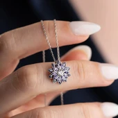 Vaoov 925 Ayar Gümüş Mor Taşlı Lotus Çiçeği Kolye thumbnail 2