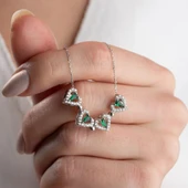 Vaoov 925 Ayar Gümüş Yeşil Taşlı Açılan Yonca Kolye - 3