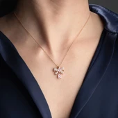 Vaoov 925 Ayar Gümüş Pembe Baget Taşlı Kalpli Kurdele Kolye - 4
