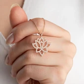 Vaoov 925 Ayar Gümüş Taşlı Lotus Kolye - 3