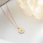 Vaoov 925 Ayar Gümüş Mineli Beyaz Papatya Kolye thumbnail 2