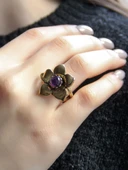 Doğal Taş Ametist Doğal Taşlı Otantik Çiçek Model Kadın Ayarlanabilir Yüzük euy18at thumbnail 2