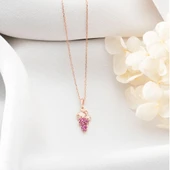 Vaoov 925 Ayar Gümüş Pembe Taşlı Üzüm Hediye Kolye thumbnail 2
