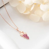 Vaoov 925 Ayar Gümüş Pembe Taşlı Üzüm Hediye Kolye thumbnail 4