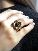 Doğal Taş Oniks Doğal Taşlı Otantik Çiçek Model Kadın Ayarlanabilir Yüzük euy18o thumbnail 2