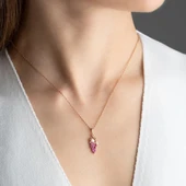 Vaoov 925 Ayar Gümüş Pembe Taşlı Üzüm Hediye Kolye thumbnail 3