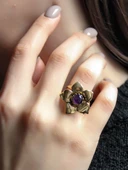 Doğal Taş Ametist Doğal Taşlı Otantik Çiçek Model Kadın Ayarlanabilir Yüzük euy18at thumbnail 1
