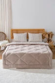 Bej Kareli Çift Kişilik Çift Taraflı Lüx Wellsoft Yorgan Seti 195x215 cm - 2