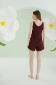 Bordo V Yaka Şortlu Pijama Takımı - 3
