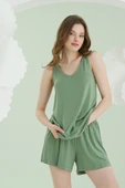 Yeşil V Yaka Şortlu Pijama Takımı - 1