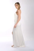 Doridorca Drape Yaka Önden Yırtmaçlı Saten Abiye Elbise - 7
