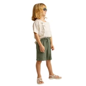 Keten Beli Lastikli Bağcıklı Cepli Unisex Şort-Haki - 2