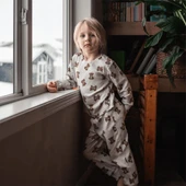 Minik Ayılar Uzun Kollu Pijama Takımı-Bej - 1