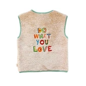 Slogan Nakışlı Peluş Yelek- Bej Renk thumbnail 2