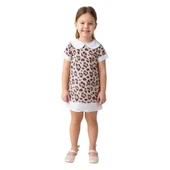 Kız Çocuk Bebe Yaka Leopar Desenli Şifon Elbise - 1