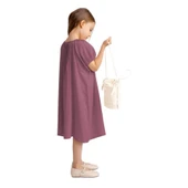 Nervürlü Keten Elbise-Mürdüm thumbnail 1