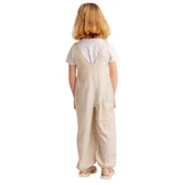 Unisex V Yaka Paça Lastikli Keten Salopet Naturel - 2