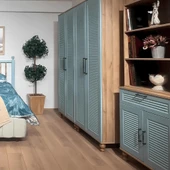 Mavi Kapaklı Şifonyer ve Kitaplık Set - 2
