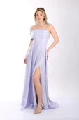 Doridorca Tek Omuzlu Drape Önden Yırtmaçlı Abiye Elbise - 5