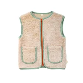 Slogan Nakışlı Peluş Yelek- Bej Renk thumbnail 1