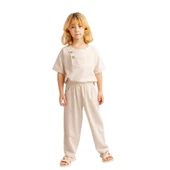 Unisex Klasik Keten Pantolon-Naturel - 1
