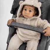 Ayı Kulaklı Kapüşonlu Peluş Tulum-Bej thumbnail 3