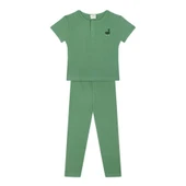 Waffle Kısa Kollu Pijama Takımı-Yeşil - 3