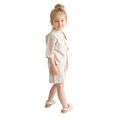Keten Beli Lastikli Bağcıklı Cepli Unisex Şort-Naturel - 1