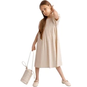 Nervürlü Keten Elbise-Naturel thumbnail 1