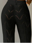 Lucky Life Kadın Yüksek Bel Bağcıklı Desenli Triko Plaj Pantolon - 4
