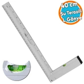 Su Terazili Alüminyum L Gönye Cetvel Ölçme Ölçüm Kaynak Kaynakçı Marangoz Gönyesi 400 mm 40 cm - 1