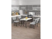 Hayat 70x110 Beyaz Mutfak Masası, Mutfak Masası Takımı, Yemek Masası, 2 Sandalye 1 Bench - Açık Gri - 1