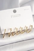 925 Ayar Gümüş Çivi Pirinç Gold Renk Üçgen Model Kadın Küpe Seti - TJ-BKP10415 - 1