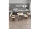 Hayat 70x110 Beyaz Mutfak Masası, Mutfak Masası Takımı, Yemek Masası, 2 Sandalye 1 Bench - Krem - 3